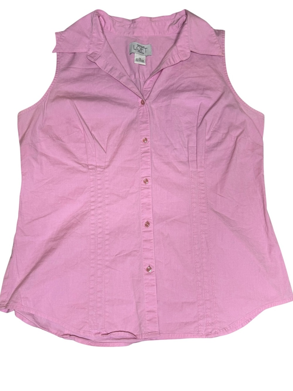 Ann Taylor Loft Womens Pink Sleeveless Button Down Stretch Shirt Size 12 Office
